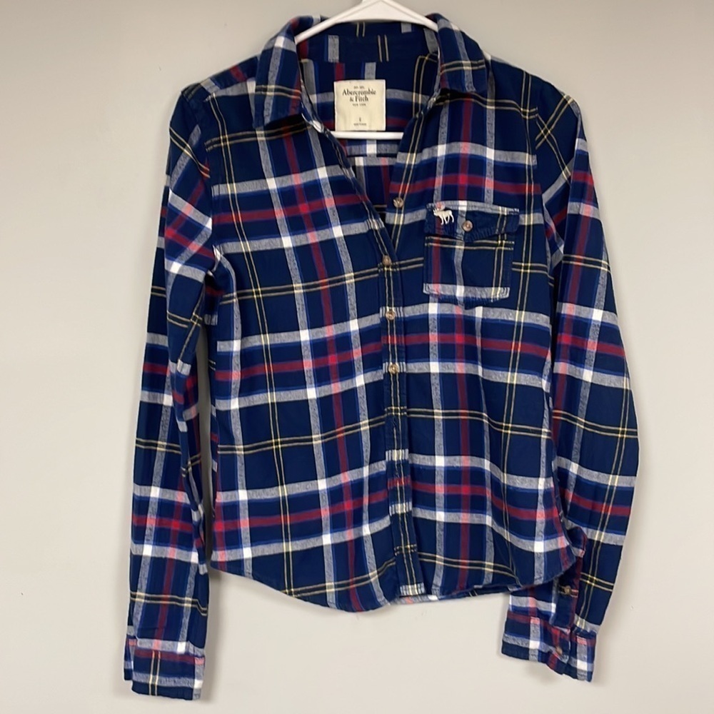 Abercrombie & Fitch Blue Plaid Flannel Button Down Shirt, S, 100% cotton